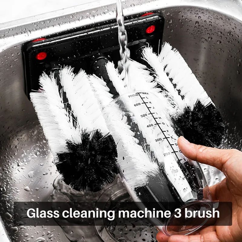 Glass Cleaning Brush, 3 Brush Glass Washer – Triple Glass Rinser, Cup  Washer Brush, Glass Brushes for Washing Glasses