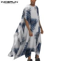 Incerun เสื้อลําลองแฟชั่นสําหรับผู้ชายแขน Batwing พิมพ์ลายมีสีสัน Jubah