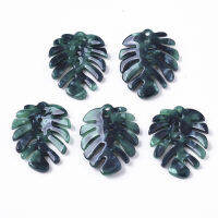 5pc Cellulose Acetate(Resin) Pendants Tropical Leaf Charms Monstera Leaf Dark Cyan 27x22x4mm Hole: 1.4mm