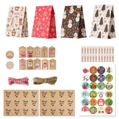 24 Set Christmas Calendar Bags DIY Countdown Calendar Christmas Bags Candy Gift Bags Xmas Tree Cookie Bags