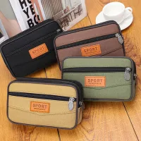 {PYAO Travel Department Store}Multi Layer Men Phone Pouch Belt Waist Bag Fanny Pack Canvas Purse Small Pocket Design Belt Pouch Purse Bag For Phone