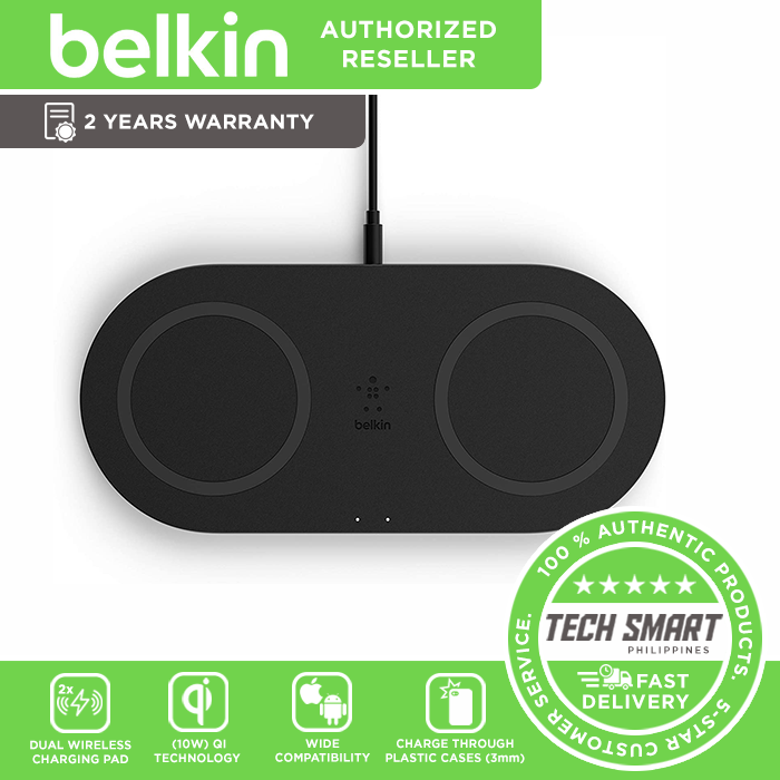Belkin Dual Wireless Charger Black Dual Wireless Charging Pad 10W for iPhone 11, 11 Pro, 11 Pro Max, Galaxy S20, S20+, S20 Ultra, Pixel 4, 4XL, AirPods and more