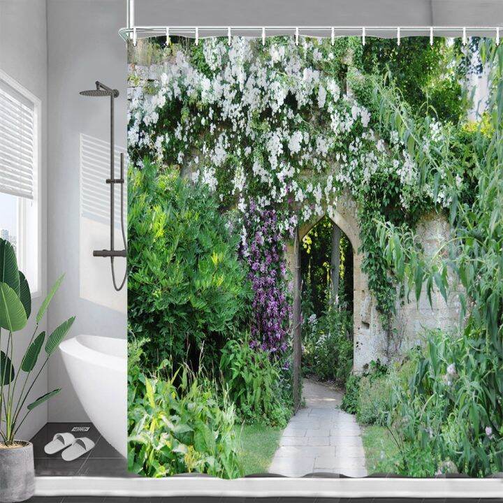 street-flowers-shower-curtains-green-vine-plants-window-nature-scenery-garden-wall-hanging-home-bathroom-decoration-with-hooks