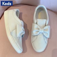 KEDS รองเท้าโลฟเฟอร์ลําลอง ส้นแบน ประดับโบว์ สีขาว สไตล์เกาหลี สําหรับสตรี