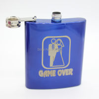 Game Over of 7 oz stainless steel blue hip flask