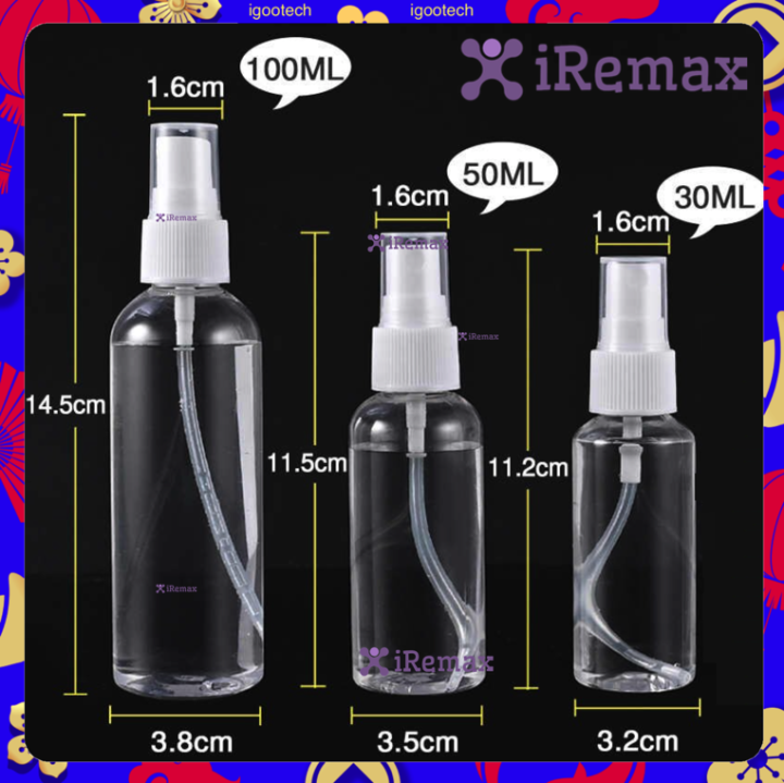 [3ขนาด] iRemax ขวดสเปรย์พลาสติกใส แบบพกพา ขนาด 30ml 50ml 100ml ขวด