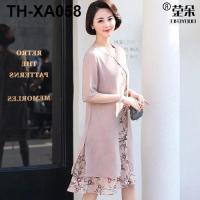 Mothers Day clothes summer dress middle-aged mother dress middle-aged and elderly womens fake two-piece short-sleeved chiffon skirt