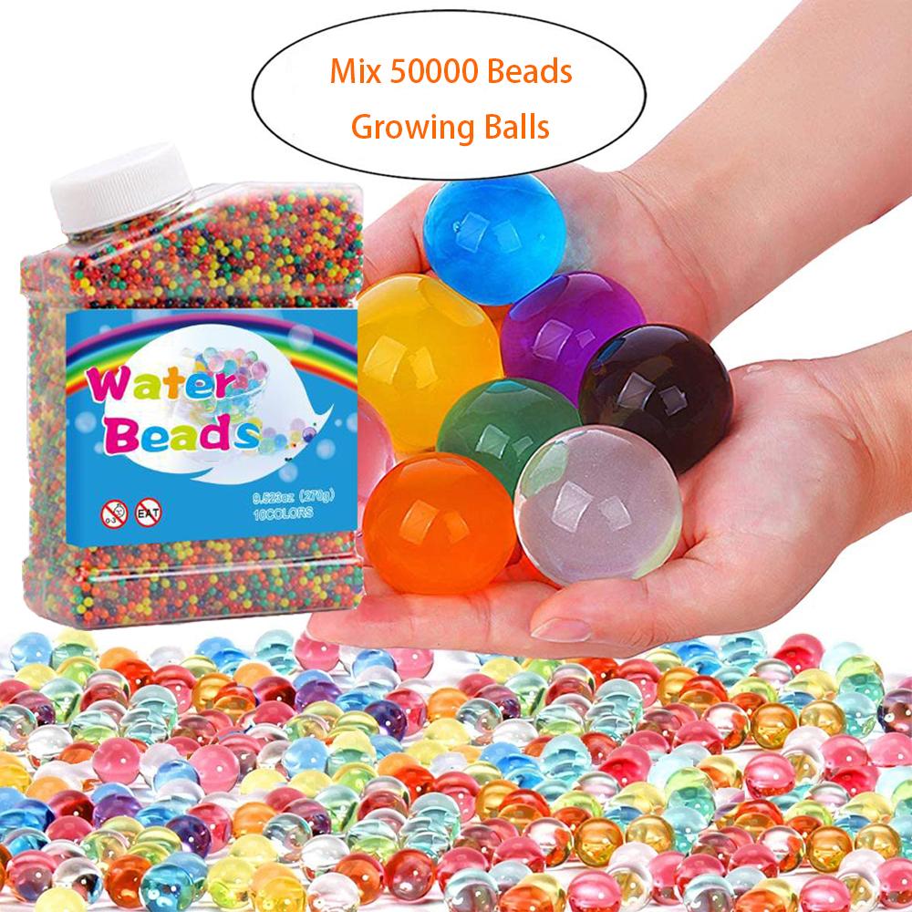 HappyFiller 50000 Pcs Water Gel Beads,Growing Crystal Jelly Pearls,Rainbow Mixed,Biodegradable for Vase,Kids,Sensory Toys,Spa Refill,Plants 