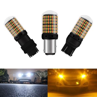 หลอดไฟไฟกระพริบ Led 7443 T20 1ชิ้น3157 1157 Drl โคมไฟสองสีเรืองแสง Lampu Jalan กลางวัน168 Smd Canbus ไฟท้ายรถ