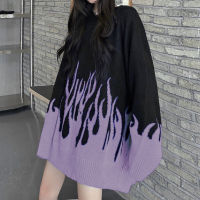 2021Gagaok Loose Harajuku Women Sweater Knit Top Spring Autumn Flame Sweaters Female Fashion Long Outfit Pullovers Plus Size