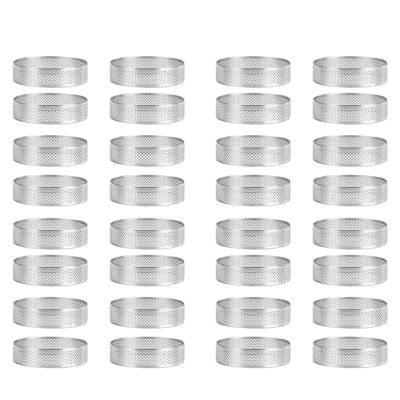 32Pcs Stainless Steel Tart Ring, Heat-Resistant Perforated Cake Mousse Ring Round Double Rolled Tart Ring Metal Mold 6cm