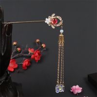 □ Antiquity Pearl Hair Stick Imitation Jade Flower Hairpin Tassel Step Shake Headdress Hanfu Handwork Hair Accessories