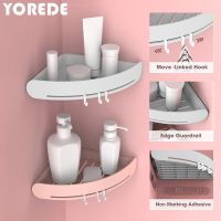 YOREDE Creative Bathroom Storage Rack With Hook Wall Hanging Triangle Shelf Toilet Plastic Rack Organizer Bathroom Accessories Bathroom Counter Storag