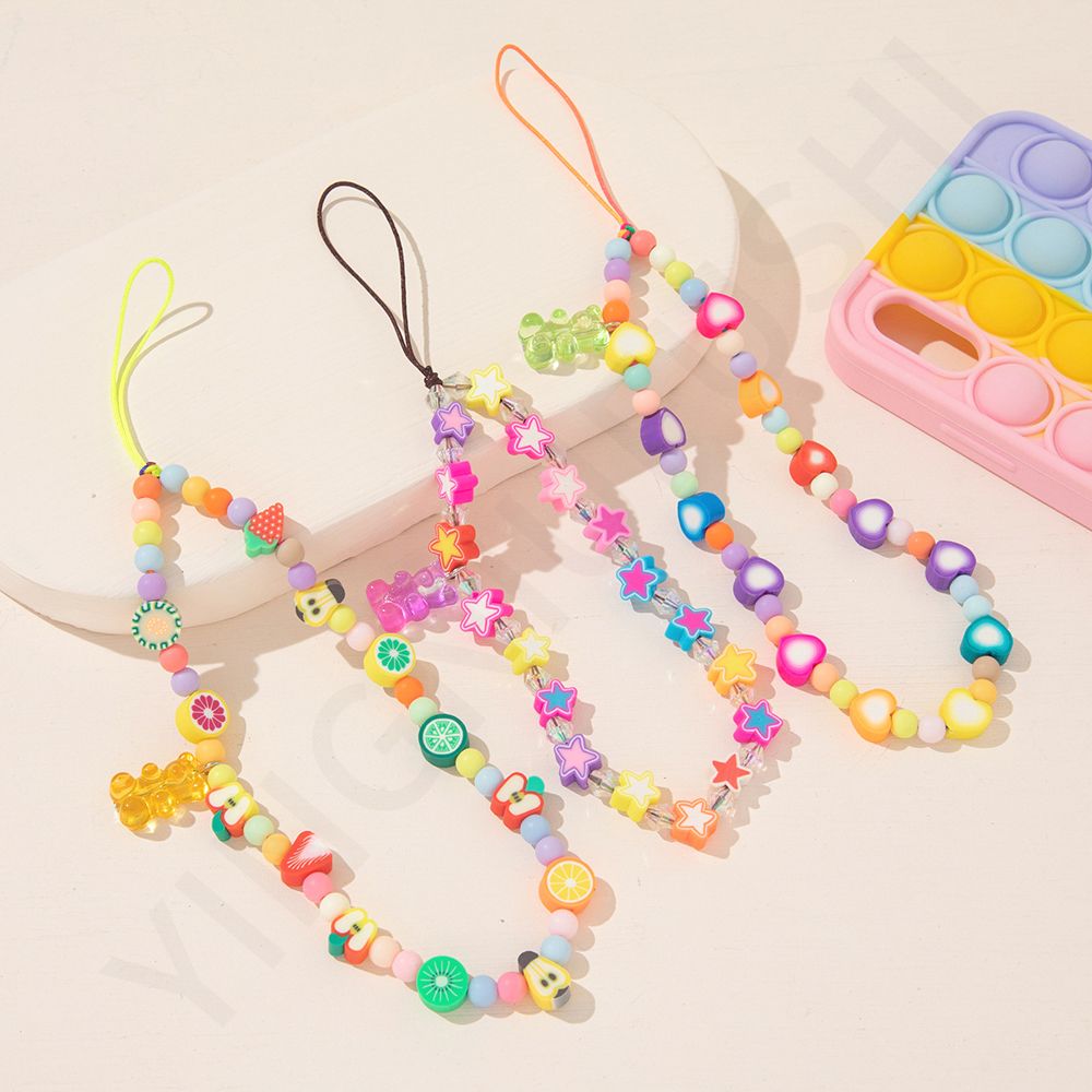Beaded Mobile Phone Chain Telephone Jewelry Mobile Phone Straps Cell Phone Lanyard Clay Beaded Soft Pottery Rope Purple-Heart 