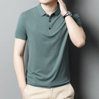 Short-Sleeved Polo Shirt Mens Ice Silk Seamless 2023 Summer High-End Lapel T-Shirt Thin Breathable Casual Polo Shirt