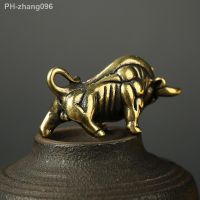 Small Brass Bull Ox Figurine Animal Statue Pendant for Home Office Desk Decoration DIY Key Chain Crafts and Arts