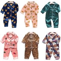 Toddler Girls Silk Satin Pajamas Sets Cartoon Kids Boys Pyjamas Baby Sleepwear Suit Girl Casual Home Wear Clothes Boy Loungewear