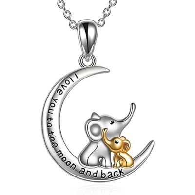 JDY6H Elephant Mother and Child Necklace Fashion European and American Moon Animal Lady Pendant Simple Letter High-End Gift