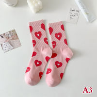 Antanciepp ใหม่ถุงเท้าสตรีสีชมพูผลไม้น่ารักถุงเท้ายาวปานกลางหวานถุงเท้าเด็กผู้หญิงสตรอเบอร์รี่หัวใจผ้าฝ้ายลำลอง
