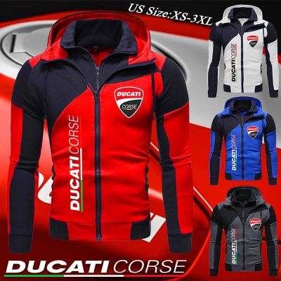 Ducati Corse Moto Gp เสื้อแจ็กเก็ตกันหนาว มีฮู้ด ผ้าฝ้าย แบบหนา แต่งซิปคู่ แฟชั่นสําหรับผู้ชาย