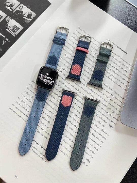 hot-sale-suitable-for-8-7-generation-41-retro-embroidery-denim-strap-simple-niche-iwatch56se-leather