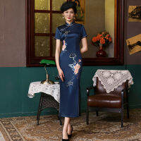 Qipao 2023สวมใส่ทุกวันใหม่ผ้าซาตินอะซิเตทปักลายระดับไฮเอนด์สำหรับคุณแม่วัยเยาว์และทันสมัยชุดแต่งงานเดินเล่น