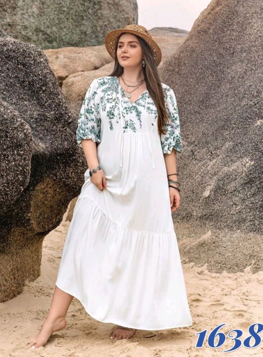 Tata Fashion New Popular Minimalist White Boho Plus Size Maxi Dress For  Women | Lazada Ph