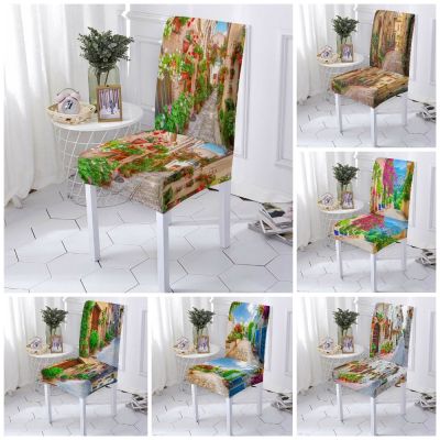 Nordic Chair Cover Landscape Pattern Chair Protector Removable Stretch Seat Cover Spandex Chair Slipcover For Wedding Banque Set