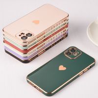 ✕ Plating Lens Protection Phone Case For iPhone 13 12 11 Pro Max X XR XS Max 7 8 6 6s Plus SE 2020 Heart-Shaped Soft Cover Case