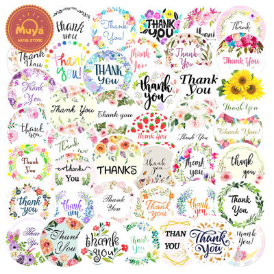 MUYA 50pcs Thank You Stickers Waterproof Circular Seal Label Vinyl Stickers for Gifts Packaging