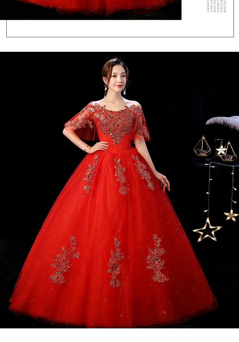 Chinese Style Bride Wedding Dress Ball Gown Long Sleeve Red Embroidery Dress New 