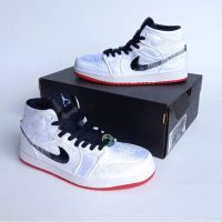 2023 HOT ✅Original NK* Ar- J0dn- 1 MID Fear- Less- x CL0T- Fashion Basketball Shoes Comfortable All Match Sports Shoes White