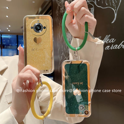 TPU ปกแข็งรูปหัวใจเคสโทรศัพท์ Realme11Pro + Realme 11 11X 4G 5G NFC เคส Phone Case แวววาวพร้อมสายรัดข้อมือทรงกลม Realme 11 Pro Plus 5G 4G NFC 2023