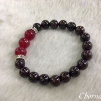 กำไลข้อมือหิน โกเมน Garnet 8 mm ประดับทับทิม Ruby 10 mm *หินแท้ ธรรมชาติ*