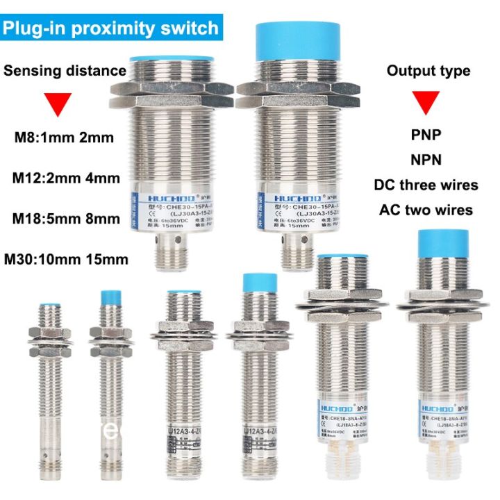 m8-m12-m18-m30การบินใกล้ปลั๊กอินใกล้สวิตช์เซ็นเซอร์1มม-15มม-ระยะ-densing-dc-สามสาย-ac-สองสาย-pnp-ไม่มีเอ็นซี-npn