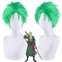 ใหม่ล่าสุดวิกผม Roronoa Zoro วิกผมสั้นสีเขียววิกคอสเพลย์สังเคราะห์ผมคอสเพลย์30Cm