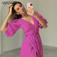 Amandina Luxe Lantern Sleeve Cotton Maxi Dress Wrap Dress