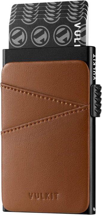 vulkit-pop-up-wallet-credit-card-holder-with-extra-leather-slots-rfid-blocking-slim-metal-card-case-for-men-or-women-brown