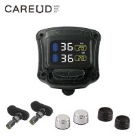 Careud TPMS Wireless Motorcycle Tire Pressure Monitoring System with 2 Internal/External Sensors LED Display USB Charge