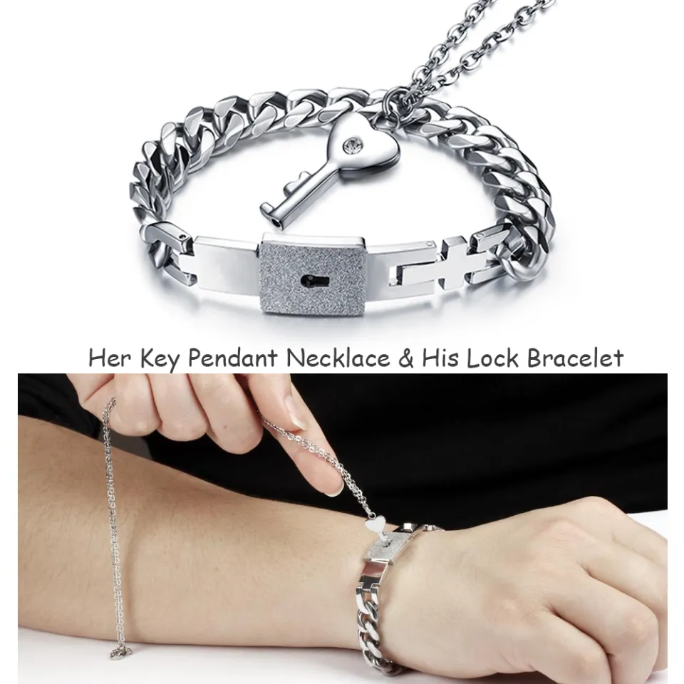 Stainless Steel Lock Key Pendant Necklace