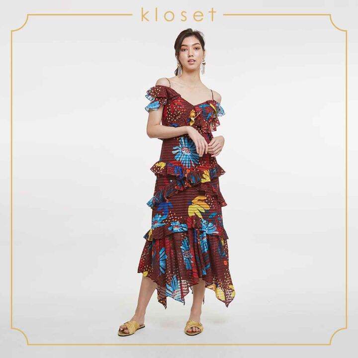 kloset-design-summer-dress-with-ruffles-detail-rs20-d010-เดรสผ้าชีฟอง-เดรชผ้าพิมพ์-เดรสแฟชั่น-เดรสสายเดี่ยว