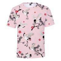 Fashion Red-Crowned Crane Print Casual Short Sleeve T-Shirt For Adults &amp; Kids