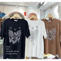 เสื้อยืดคอตตอนเนื้อผ้าดีกก รีดเพชรลายนกอินทรีย์ 3 สีพร้อมส่ง ขาว ดำน้ำตาล A332 200.- ขนาดสินค้า รอบอก 40"-60"ค่ะ ความ