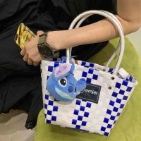 AQUA Genuine Disney Strawberry Bear Cartoon Woven Tote Bag 2023 New Cute Japanese Three Eyes Trendy