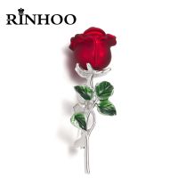 Rinhoo Red Enamel Rose Flower Brooches For Women Lady Fashion Exquisite Flower Lapel Pin Spring Summer Design Wedding Corsage