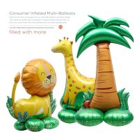 4D Standing Lion Dinosaur GiraffeFoil Balloon Jungle Coconut Tree Ballon Safari Animals Kids Happy Birthday Party Decor Balon Balloons