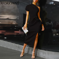 One Shoulder Ruched Irregular Party Dress Office Lady Look Women Dress