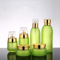 Skin Toner Suit Empty Bottle Silver Gold Carved lid Green Emulsion Bottle Glass Cream Lotion Pump 30ml 50ml 120ml 30g 50g