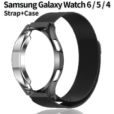 สำหรับ Samsung Galaxy Watch 6 5 4 40มม. 44มม. 5pro 45มม. Galaxy Watch 6 4 Classic 47มม. 43มม. 42มม. 46มม. สายวงเหล็กสแตนเลสสายใส่ข้อมือพร้อมฝาครอบป้องกันกรอบกันกระแทก