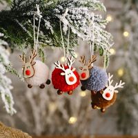 6Pcs Cute Felt Wooden Elk Christmas Tree Decorations Hanging Pendant Deer Craft Ornament Christmas Decorations for Home New Year